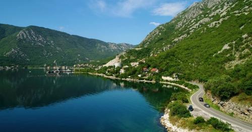 Aerial View of the Mountain Roads Near Kotor Bay and Villages Along the Coast - N98S5EW