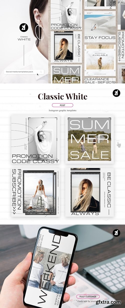 Classic white social media graphic templates