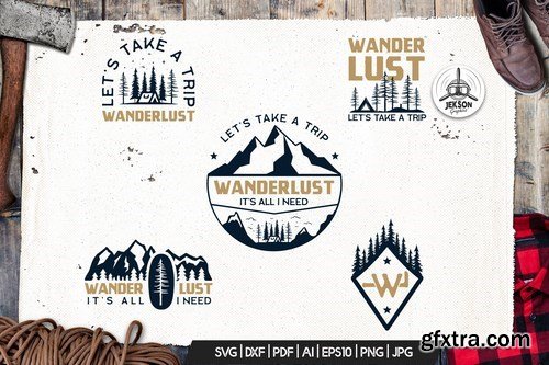 Wanderlust Logo Retro Camping Badge Travel TShirt