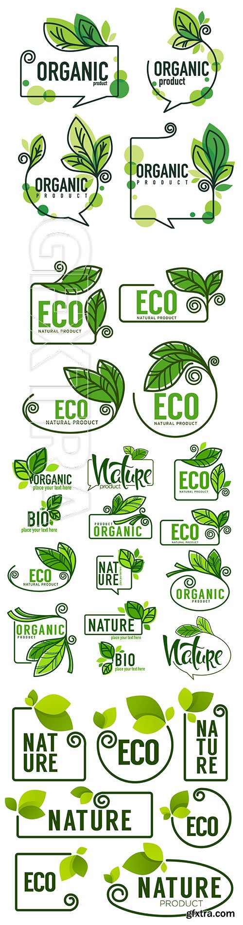 Frames and logo, organic leaves emblems, elements