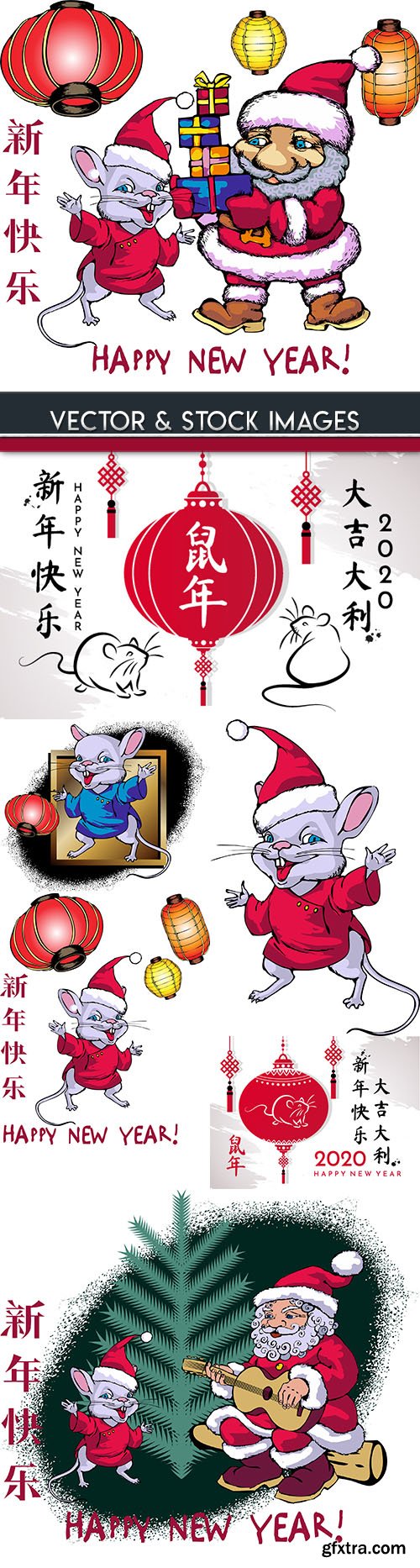 Christmas Rat and funny Santa symbol New Year