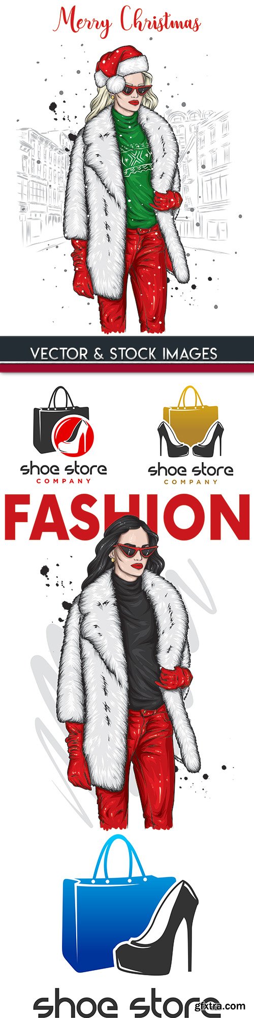 Fashion stylish girls and logo design illustration