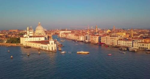 Aerial Orbit Over San Marco Square at Sunrise in Venice Italy - SRG9457