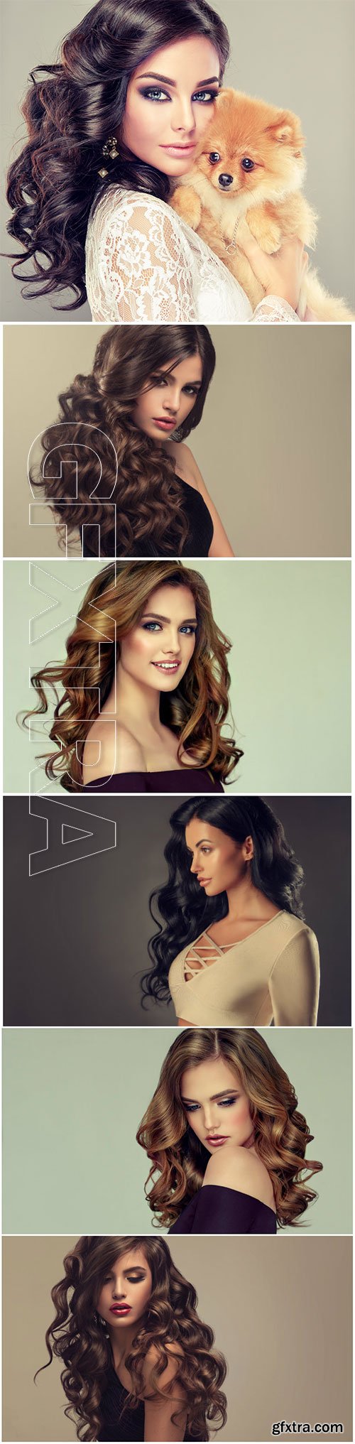 Beautiful hair long curly hairstyle woman with beauty makeup female model portrait