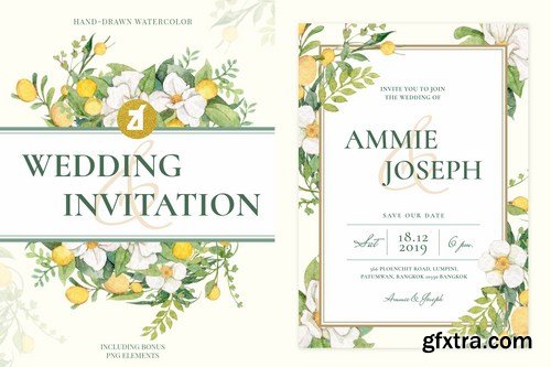 Floral Hand-drawn Watercolor Wedding Invitation