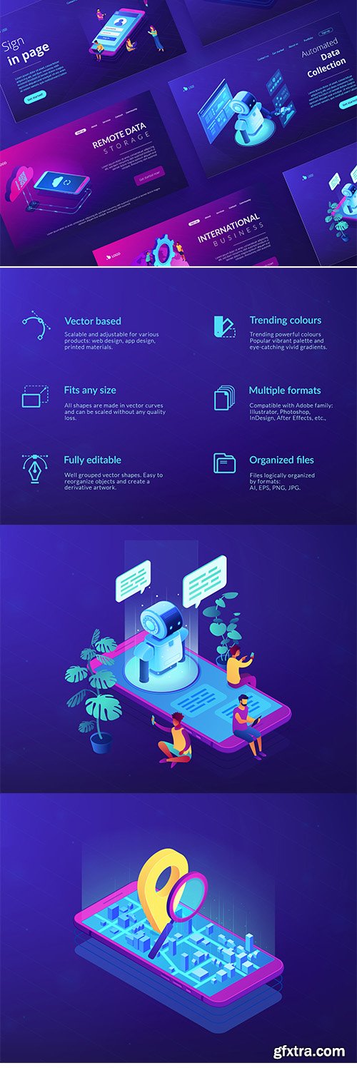 Technology Isometric UV concept illustrations