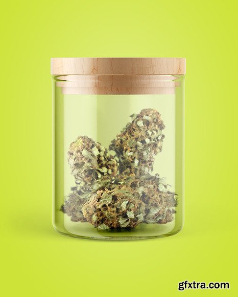 Glass Jar w/ Weed Buds Mockup 50219