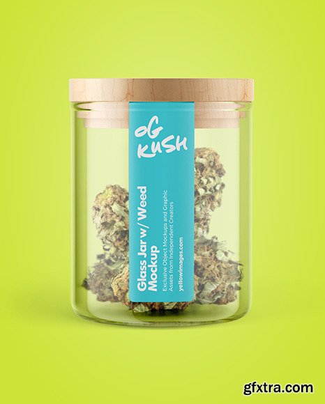 Glass Jar w/ Weed Buds Mockup 50219