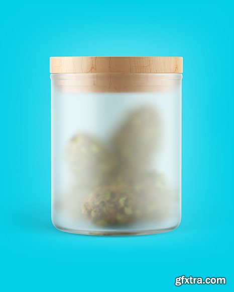 Frosted Glass Jar w/ Weed Buds Mockup 50222