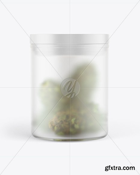 Frosted Glass Jar w/ Weed Buds Mockup 50222