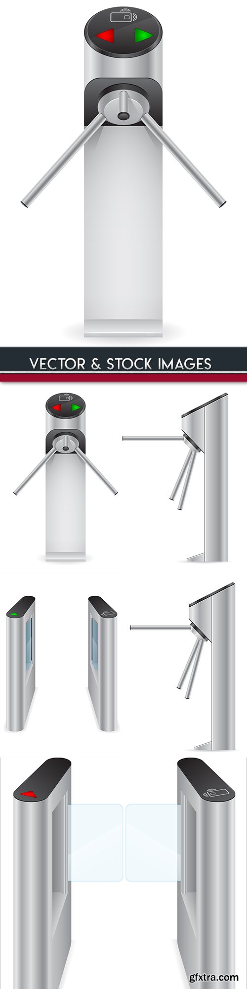 Turnstiles for pass with card 3d design illustration