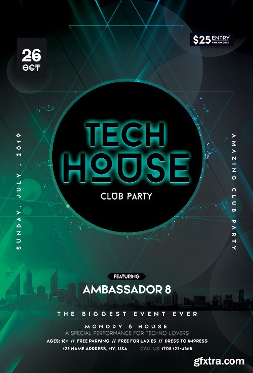 Tech house - Premium flyer psd template