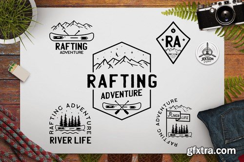 Rafting Adventure Logos, Camping Badges, TShirt