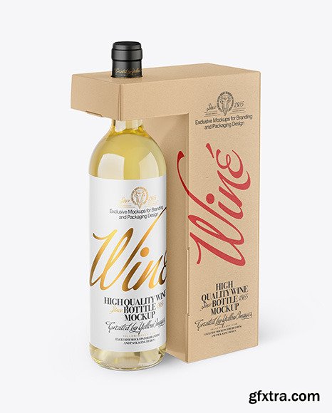 Clear Glass White Wine Bottle with Box Mockup 50285