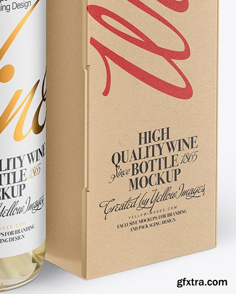 Clear Glass White Wine Bottle with Box Mockup 50285