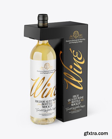 Clear Glass White Wine Bottle with Box Mockup 50285