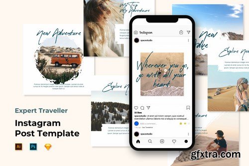 Travel Instagram Post Feed Templates - Brush Style