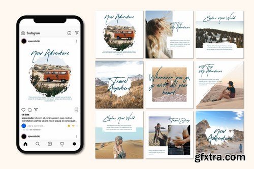 Travel Instagram Post Feed Templates - Brush Style