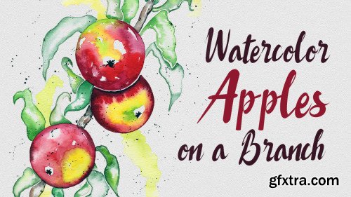 Watercolor Apples on Branch