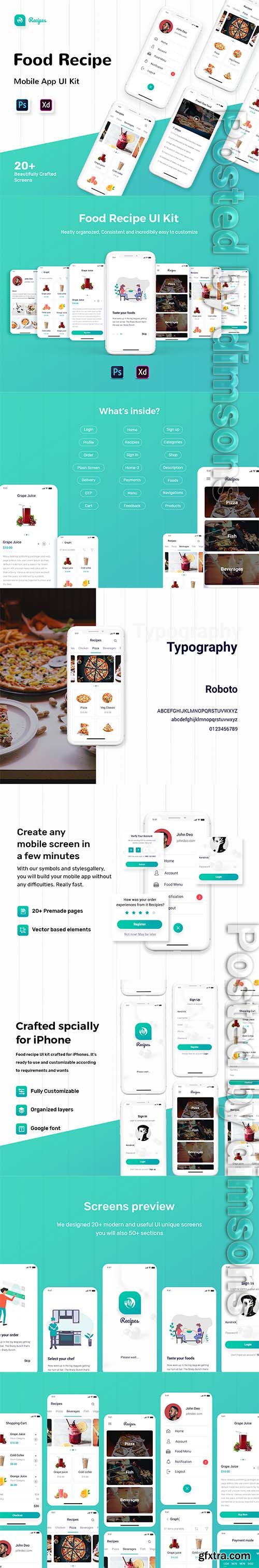 Food Recipe Mobile App UI Kit