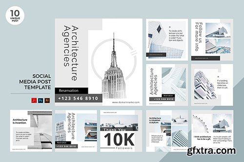 Architecture Agency Social Media Kit PSD & AI