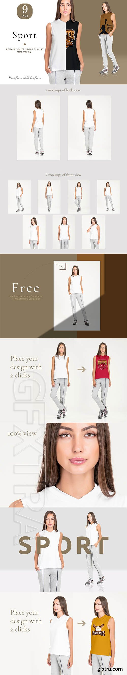 CreativeMarket - Female Sport T-shirt mockup set 4137122