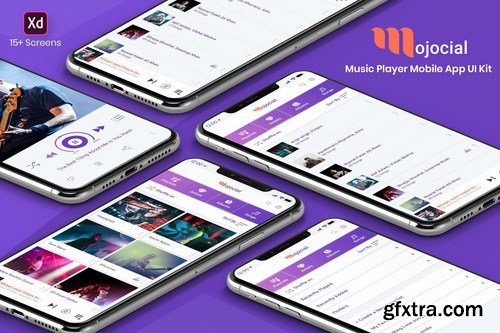 Mojocial-Music Player Mobile App UI Kit-(Adobe XD)