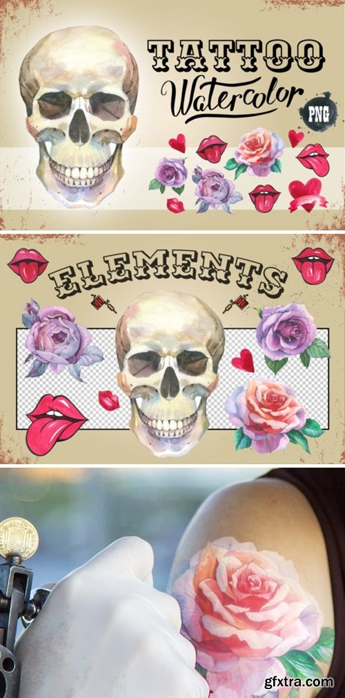 Tattoo Watercolor Set Skull 1881597