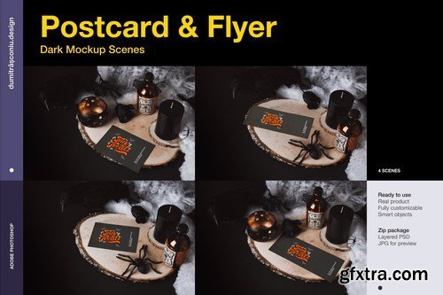 Postcard & Flyer Dark Mockup Scene