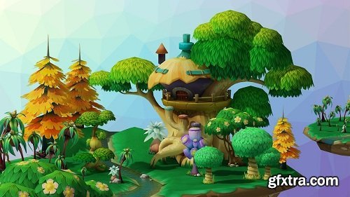 Cartoon forest VR / AR / low-poly 3D model