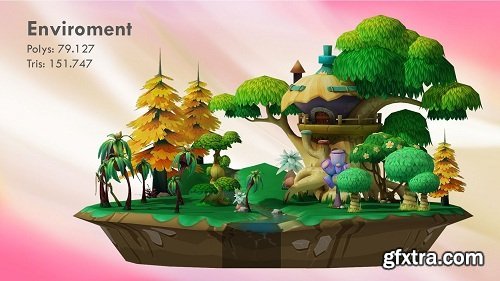 Cartoon forest VR / AR / low-poly 3D model