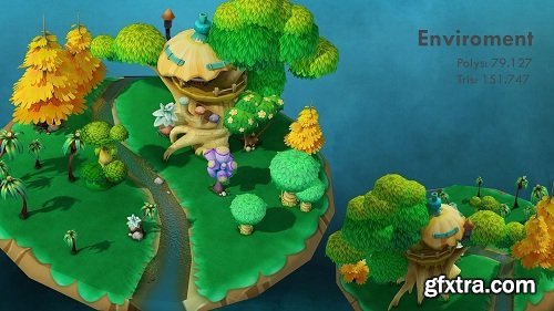 Cartoon forest VR / AR / low-poly 3D model
