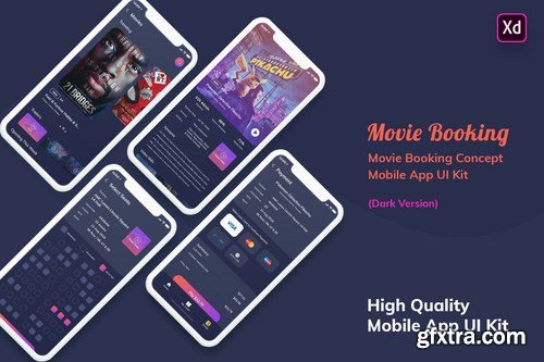 Movie Booking MobileApp UI Kit Dark Version (XD)