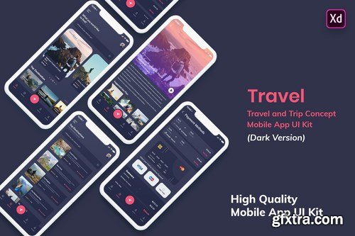 Tour & Travel MobileApp UI Kit Dark Version (XD)