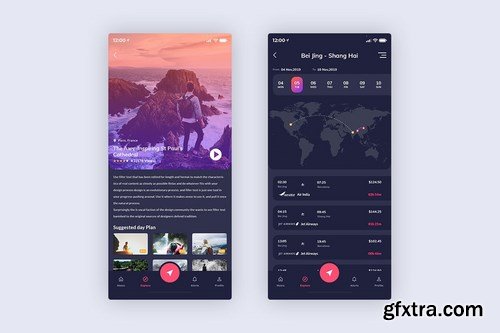 Tour & Travel MobileApp UI Kit Dark Version (XD)