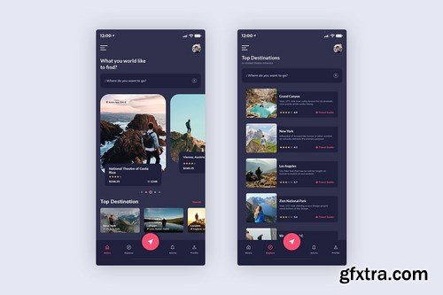 Tour & Travel MobileApp UI Kit Dark Version (XD)