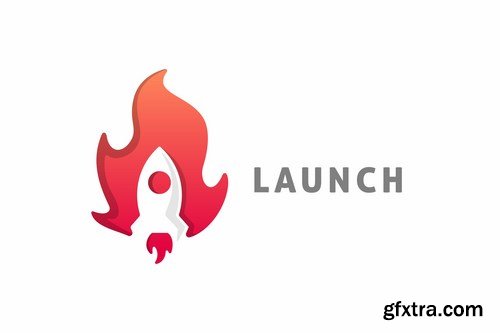 Launch - Negative Space Rocket and Fire Logo