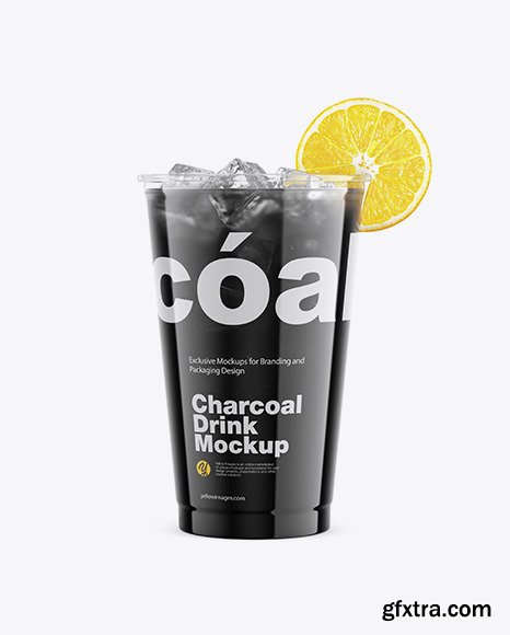 Charcoal Drink Plastic Cup with Lemon Mockup 50484