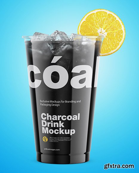 Charcoal Drink Plastic Cup with Lemon Mockup 50484