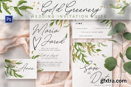 Gold Greenery Wedding Invitation Suite