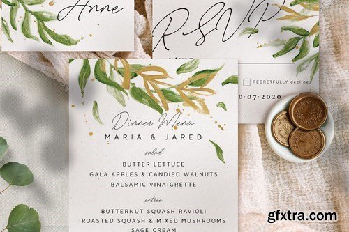 Gold Greenery Wedding Invitation Suite