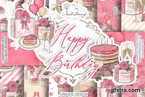 Birthday Girl Clipart and digital paper pack