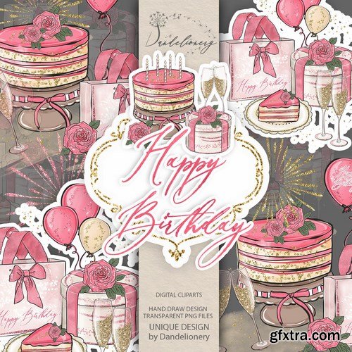 Birthday Girl Clipart and digital paper pack