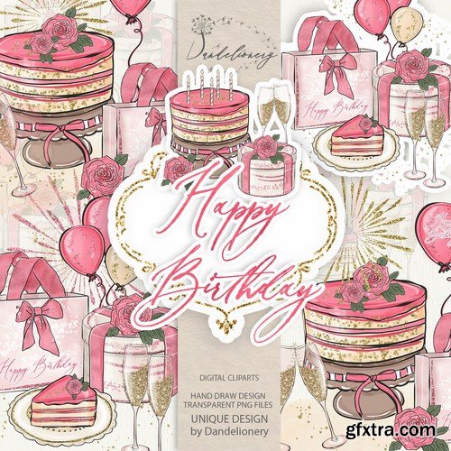 Birthday Girl Clipart and digital paper pack