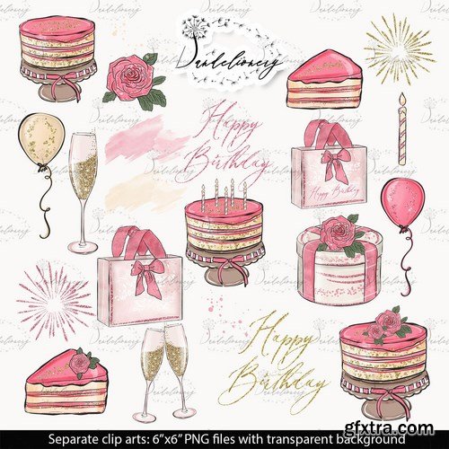 Birthday Girl Clipart and digital paper pack