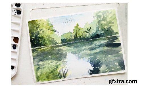 Watercolor painting - Lakeside Reflections