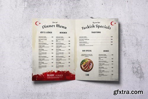 Turkish Cuisine Bifold A4 & US Letter Food Menu