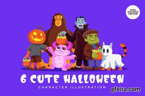 6 Halloween Monster Vector Character Set 1