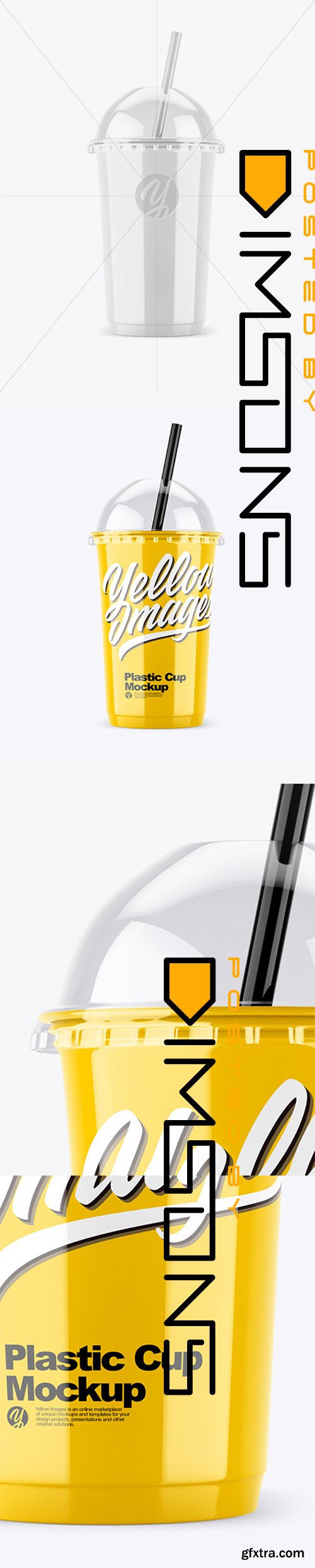 Glossy Plastic Cup with Transparent Cap Mockup 44033