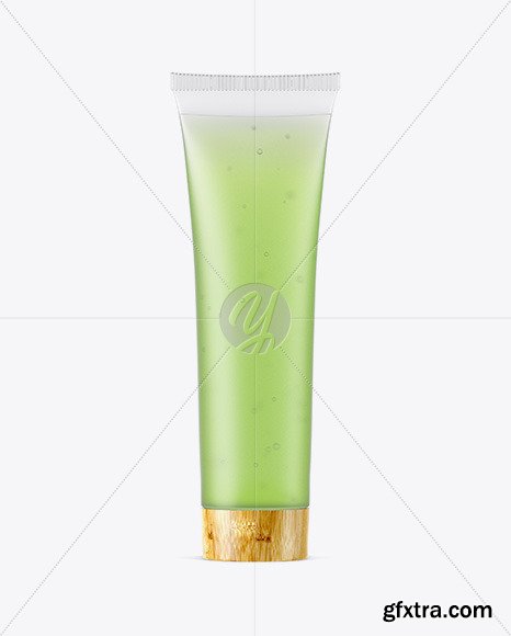 Semitransparent Cosmetic Soft Tube with Bamboo cap mockup 50624